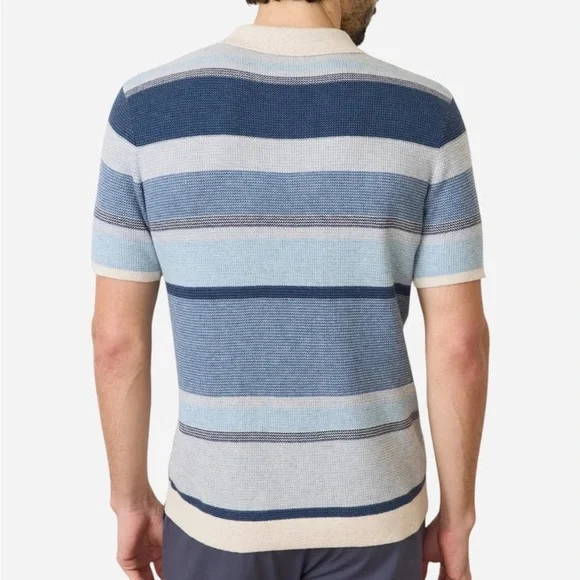 Marine Layer Liam Sweater Polo in Blue Multi Striped Shirt - Picture 3 of 8